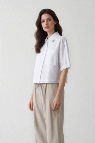 Oversize Fit Shirt Collar Poplin Short Sleeve Shirt