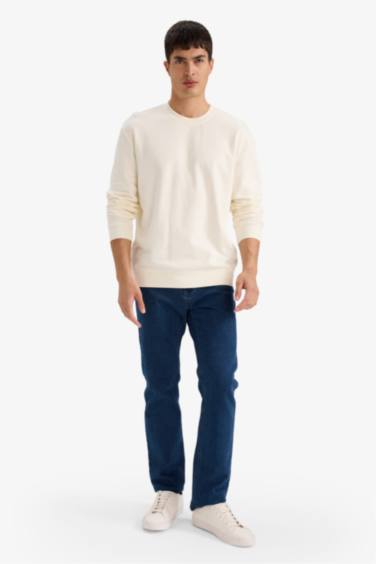 سويت شيرت بيزك سادة قطن قصة عادية بياخة مستديرة