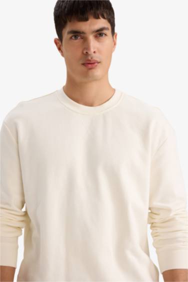 سويت شيرت بيزك سادة قطن قصة عادية بياخة مستديرة