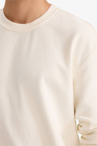 سويت شيرت بيزك سادة قطن قصة عادية بياخة مستديرة