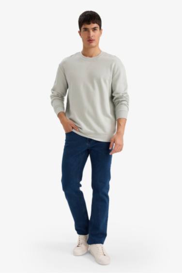 سويت شيرت بيزك قطن قصة عادية بياخة مستديرة