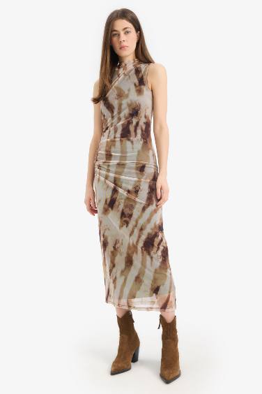 Bodycon Tie-Dye Tulle Sleeveless Maxi Dress