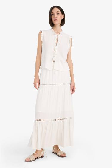 A Kesim Normal Bel Astarlı Krinkıl Viskon Maxi Etek