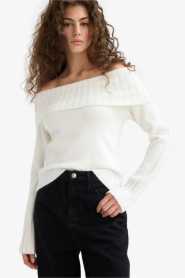 Slim Fit Open Shoulder Knitwear Pullover