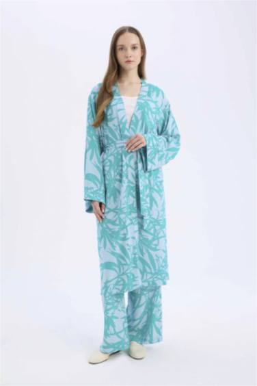 كيمونة بنمط عرقي قصة مريحة بياخة V