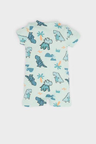 Baby Boy Newborn Dinosaur Printed Waffle Jumpsuit