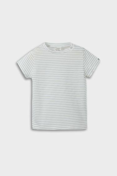 Ensemble T-shirt rayé et Salopette en tissu gaufré avec Chapeau pour bébé garçon
