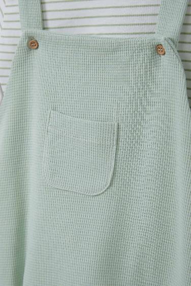 Ensemble T-shirt rayé et Salopette en tissu gaufré avec Chapeau pour bébé garçon