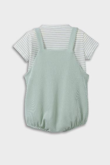 Ensemble T-shirt rayé et Salopette en tissu gaufré avec Chapeau pour bébé garçon