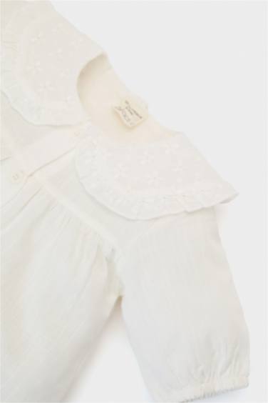 قميص نص كم بناتي قصة عادية بياقة بالدانتيل