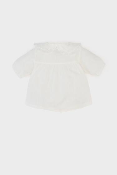 قميص نص كم بناتي قصة عادية بياقة بالدانتيل