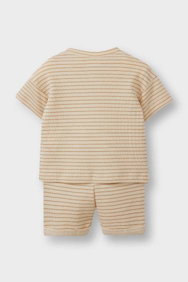 Baby Boy Striped Short Sleeve Waffle 2 Piece Set