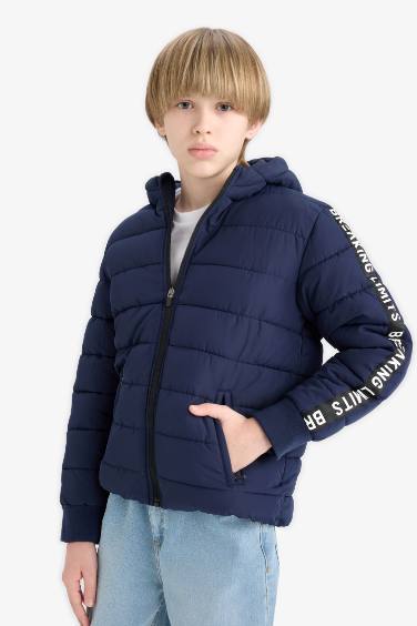 Boy Hooded Water Repellent Fleece Lined Hooded Puffer Jacket