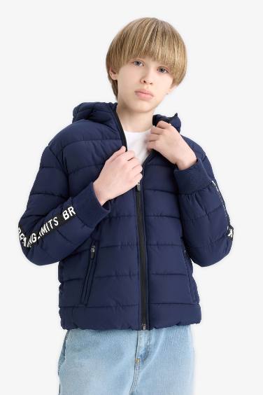 Boy Hooded Water Repellent Fleece Lined Hooded Puffer Jacket