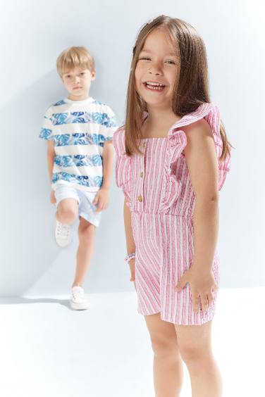 Baby Girl Striped Poplin Jumpsuit