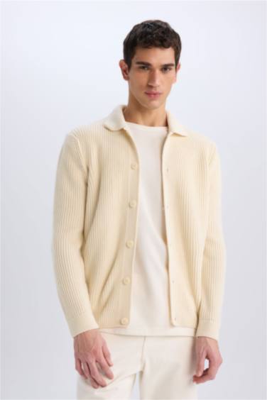 Standard Fit Polo Collar Knitwear Cardigan