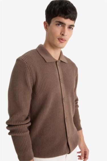 Standard Fit Polo Collar Knitwear Cardigan
