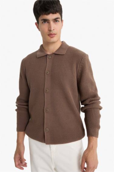 Standard Fit Polo Collar Knitwear Cardigan