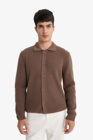 Standard Fit Polo Collar Knitwear Cardigan