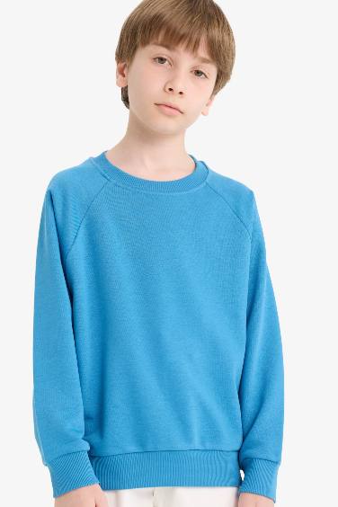 Erkek Çocuk Bisiklet Yaka Basic Düz Okul Sweatshirt