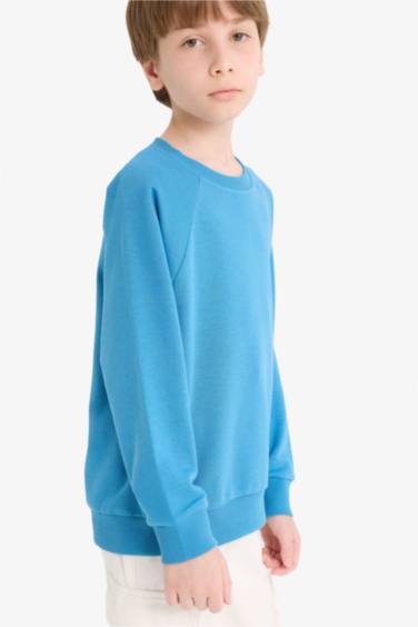 Erkek Çocuk Bisiklet Yaka Basic Düz Okul Sweatshirt
