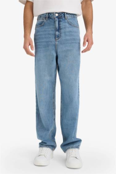%100 Pamuk Baggy Fit Normal Bel Geniş Paça Jean Pantolon