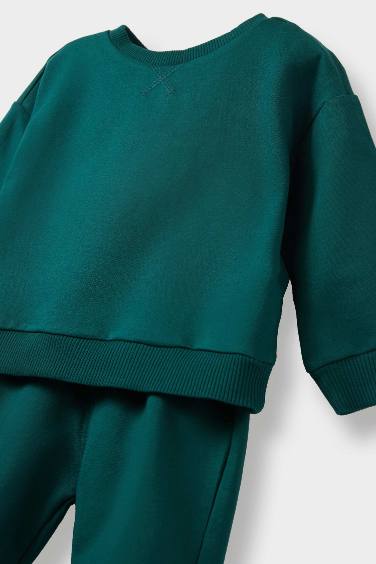 Erkek Bebek 2'li Takım Basic Düz Sweatshirt Eşofman Altı