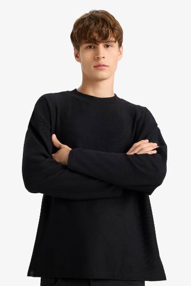 Boxy Fit Crew Neck Cotton Long Sleeve T-Shirt