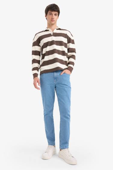 سويت شيرت مخطط اوفر سايز بياقة بولو