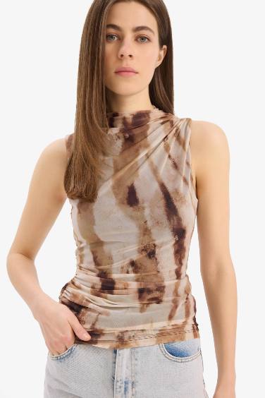 Débardeur slim en tulle à effet tie-dye