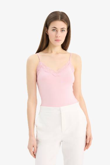 Slim Fit V Neck Laced Tank Top