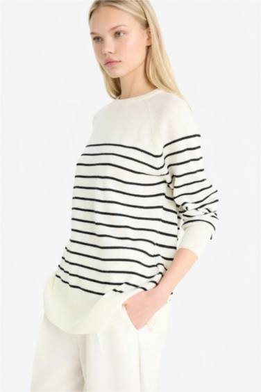 Pull rayé à col rond Coupe régulière