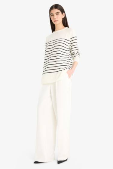 Трикотажный свитер Regular Fit с круглым вырезом и полосками