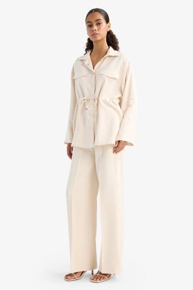 Straight Fit High Waist Long Tencel Trousers