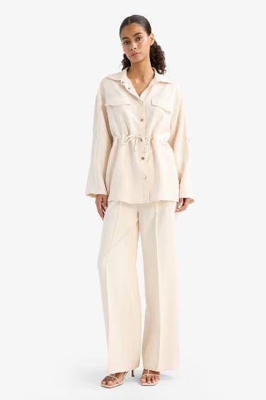 Straight Fit High Waist Long Tencel Trousers