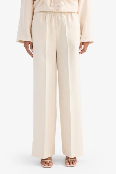 Straight Fit High Waist Long Tencel Trousers