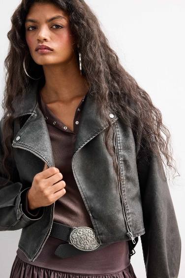 Oversize Geniş Kalıp Tafta Suni Deri Ceket Mont