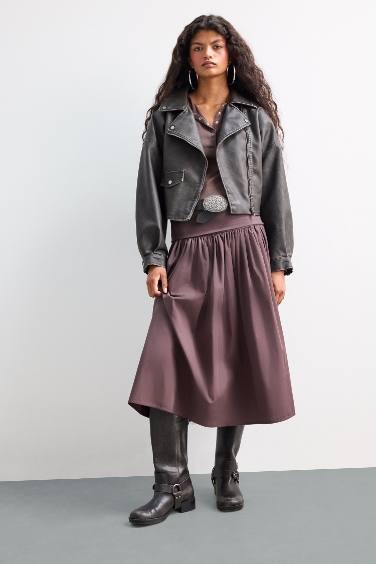 Oversize Geniş Kalıp Tafta Suni Deri Ceket Mont