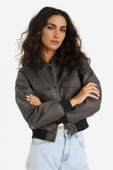 поло жаға тафетта ПУ Күртеше