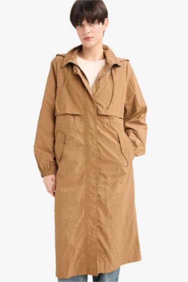 Regular Fit Hooded Zipered Long Raincoat