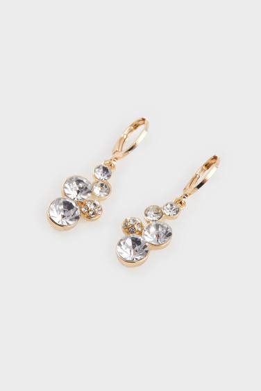 Woman Dangling Stone Gold Earrings