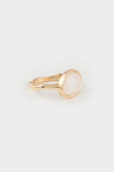 خاتم حريمي ذهبي بحجر أبيض - 4 قطع