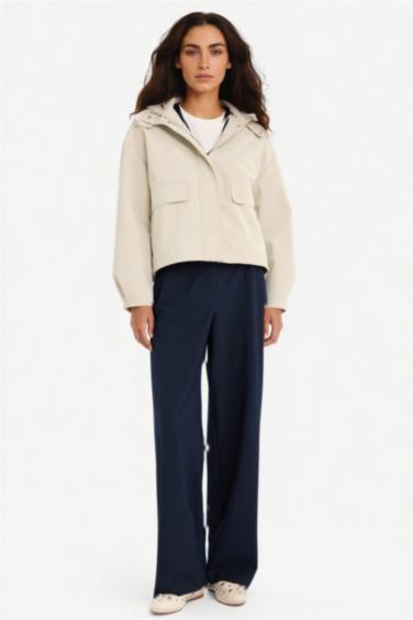 Regular Fit Fleece Lined Faux Leather Raincoat