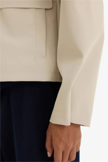 Regular Fit Fleece Lined Faux Leather Raincoat