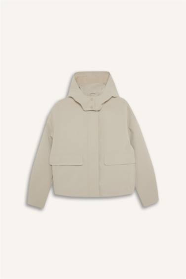 Regular Fit Fleece Lined Faux Leather Raincoat