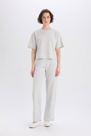 تيشيرت نص كم اوفر سايز قصة عادية برقبة مستديرة