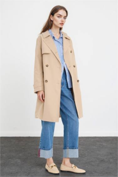 Regular Fit Kemerli Cepli Trençkot