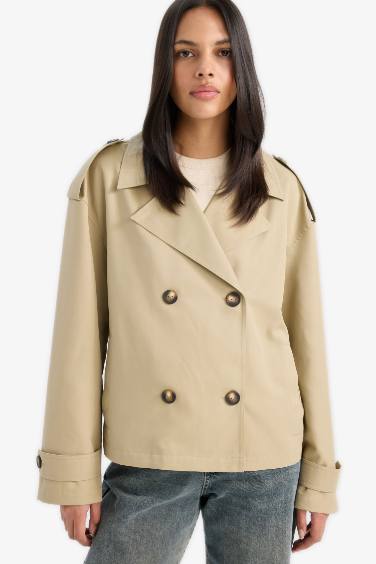 Regular Fit Cepli Kemerli Kısa Trençkot