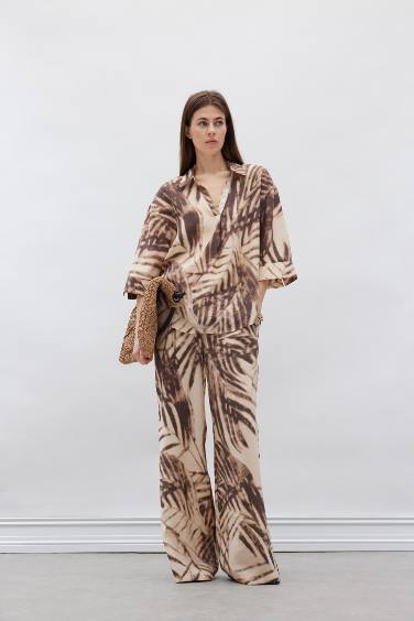 Wide Leg High Waist Patterned Modal Fabric Trousers