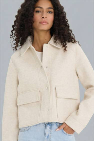 Regular Fit Polo Collar Buttons Wool Jacket